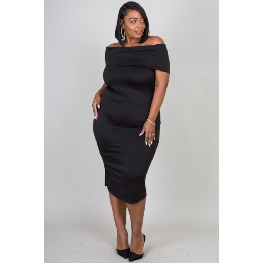 1x-3X PLUS SIZE OFF SHOULDER FOLD OVER BOW DRESS - Picture 4 of 6